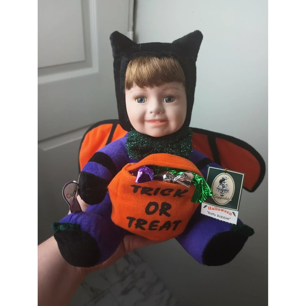 Cuddle Kids 2002 Halloween Batty Bobbie & Pumpkin Doll‎ Set Vintage Plush